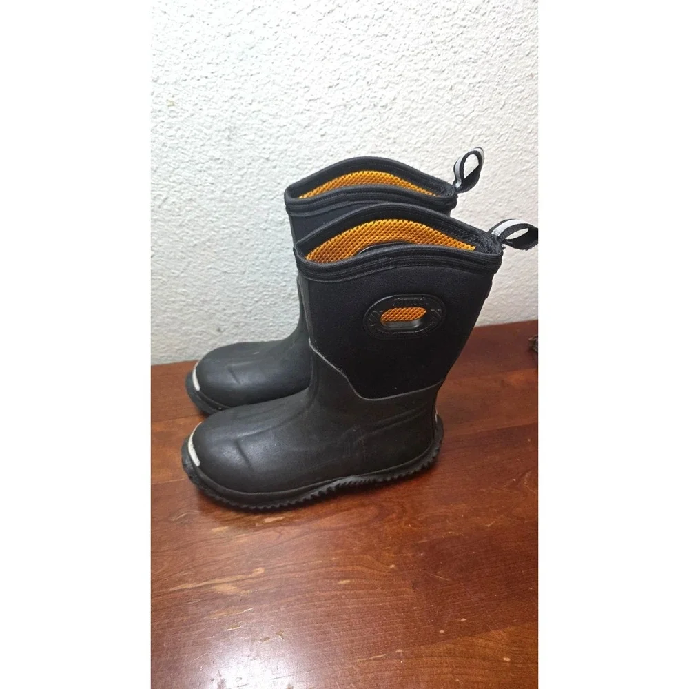Muds Noble Outfitter Kids Black Rain Mid-Calf Rubber Boots Pull Handles Size 3